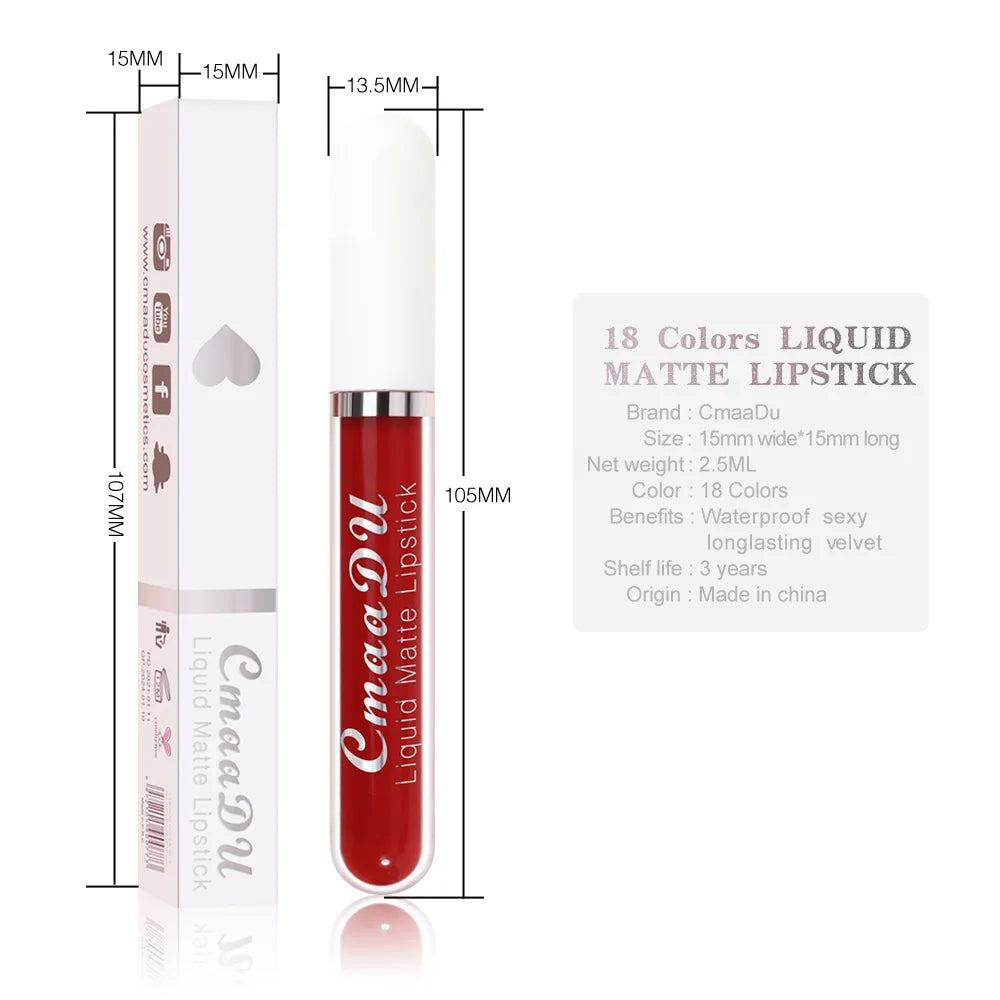 18-Color Matte Waterproof Long-Lasting Lip Gloss Set