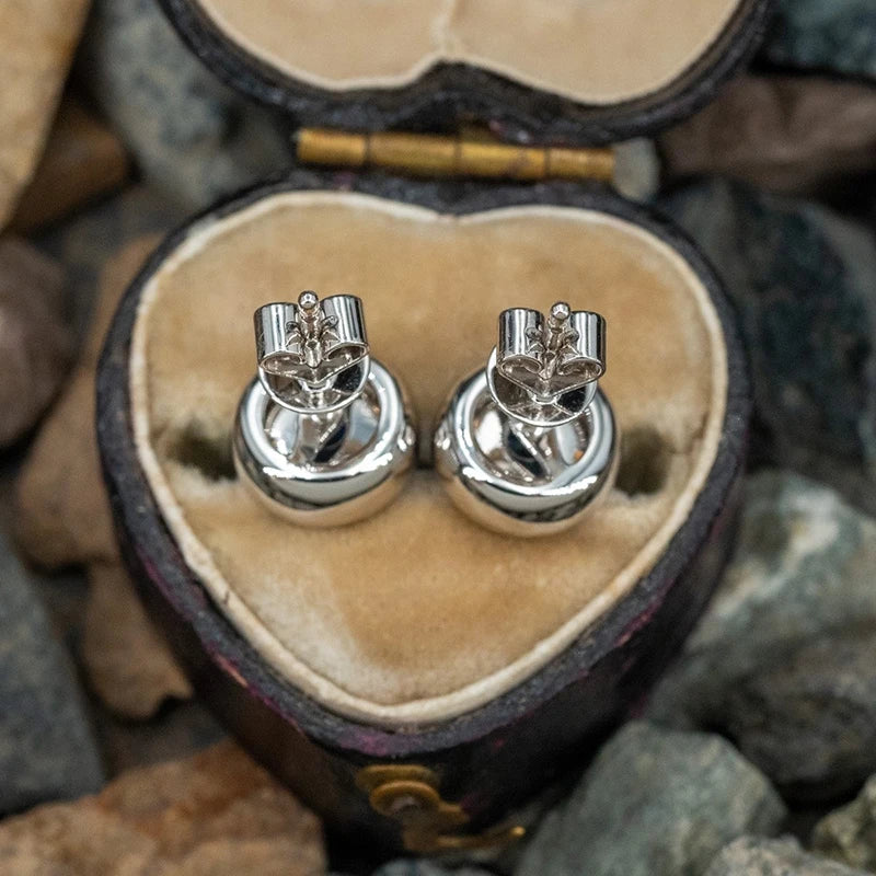 Huitan Blue CZ Round Stud Earrings | Silver-Tone Cubic Zirconia