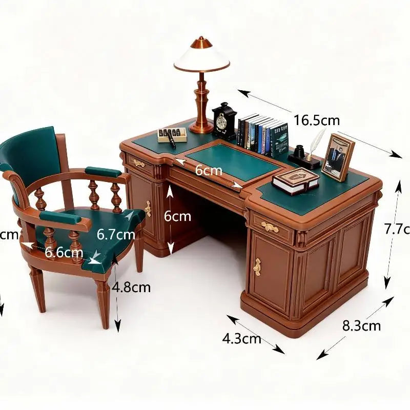 1:12 Dollhouse Miniature Vintage Office Desk & Chair Set – Retro