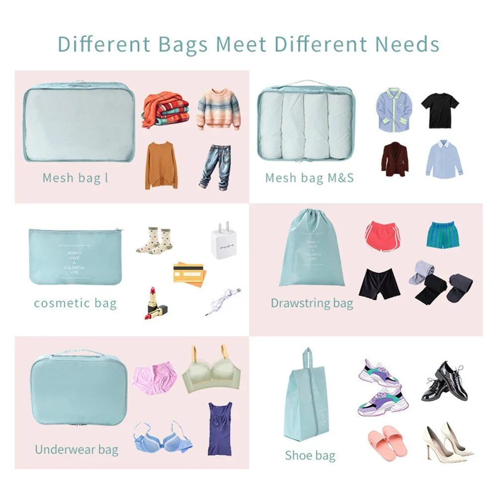 7-Piece Travel Storage Bag Large Capacity Luggage Organizer Clothes