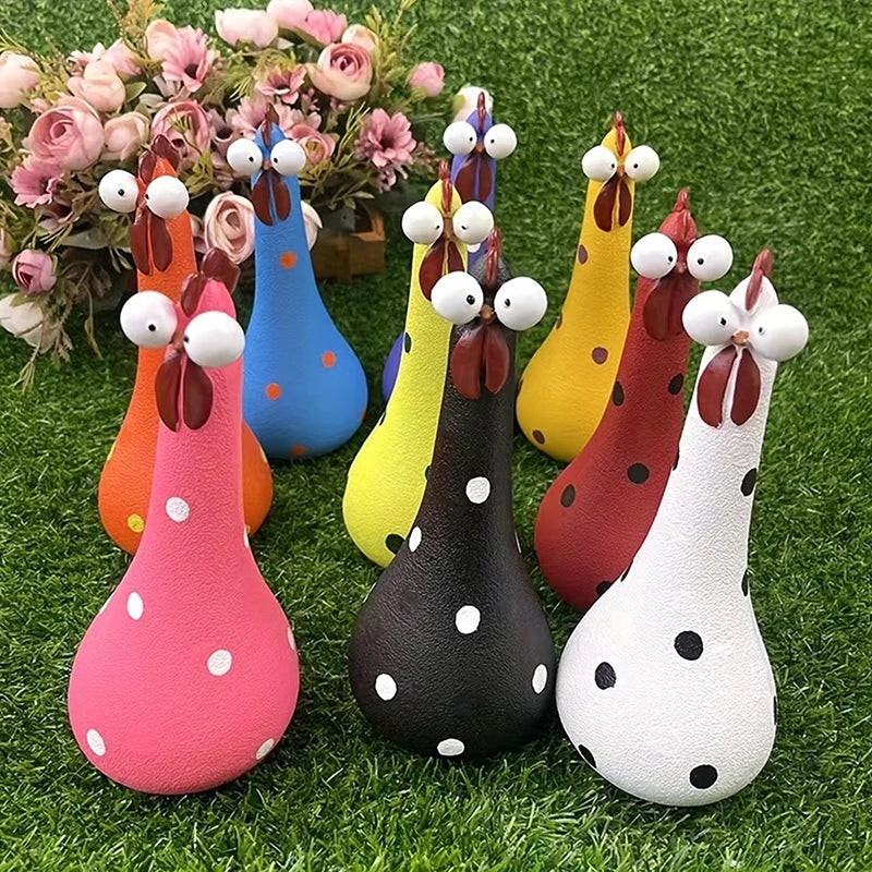 Quirky Big-Eyed Chicken Figurine – Polka Dot Resin Garden Statue