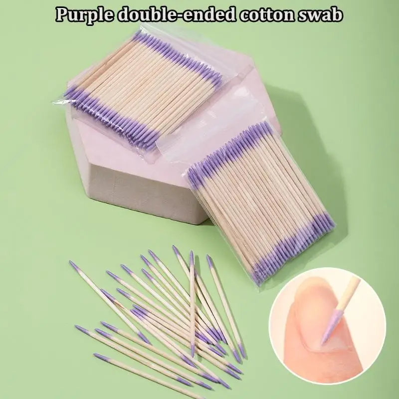 Dual-Tip Wood Cotton Swabs for Nail Polish Removal | 100–500 Pcs