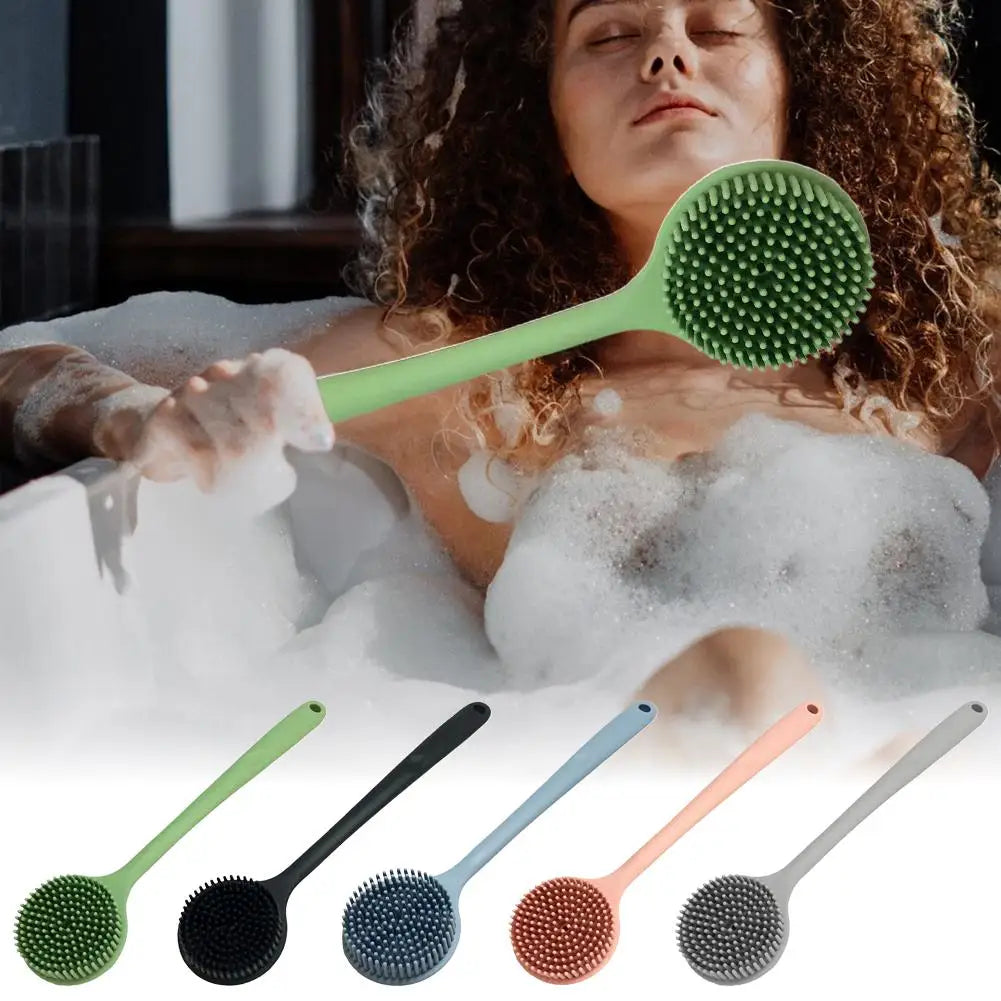 Long-Handle Silicone Bath Brush – Double-Sided Body Scrubber