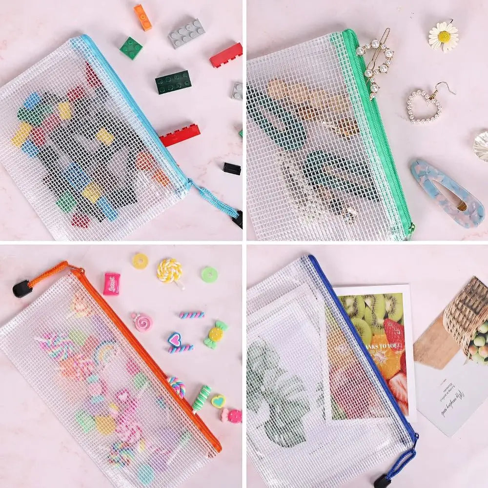 Mesh Zipper Pouches – Waterproof Makeup & Document Organizer