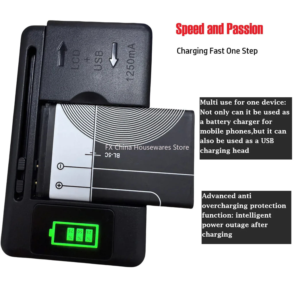 Universal LCD Battery Charger with USB Port | 32–55mm