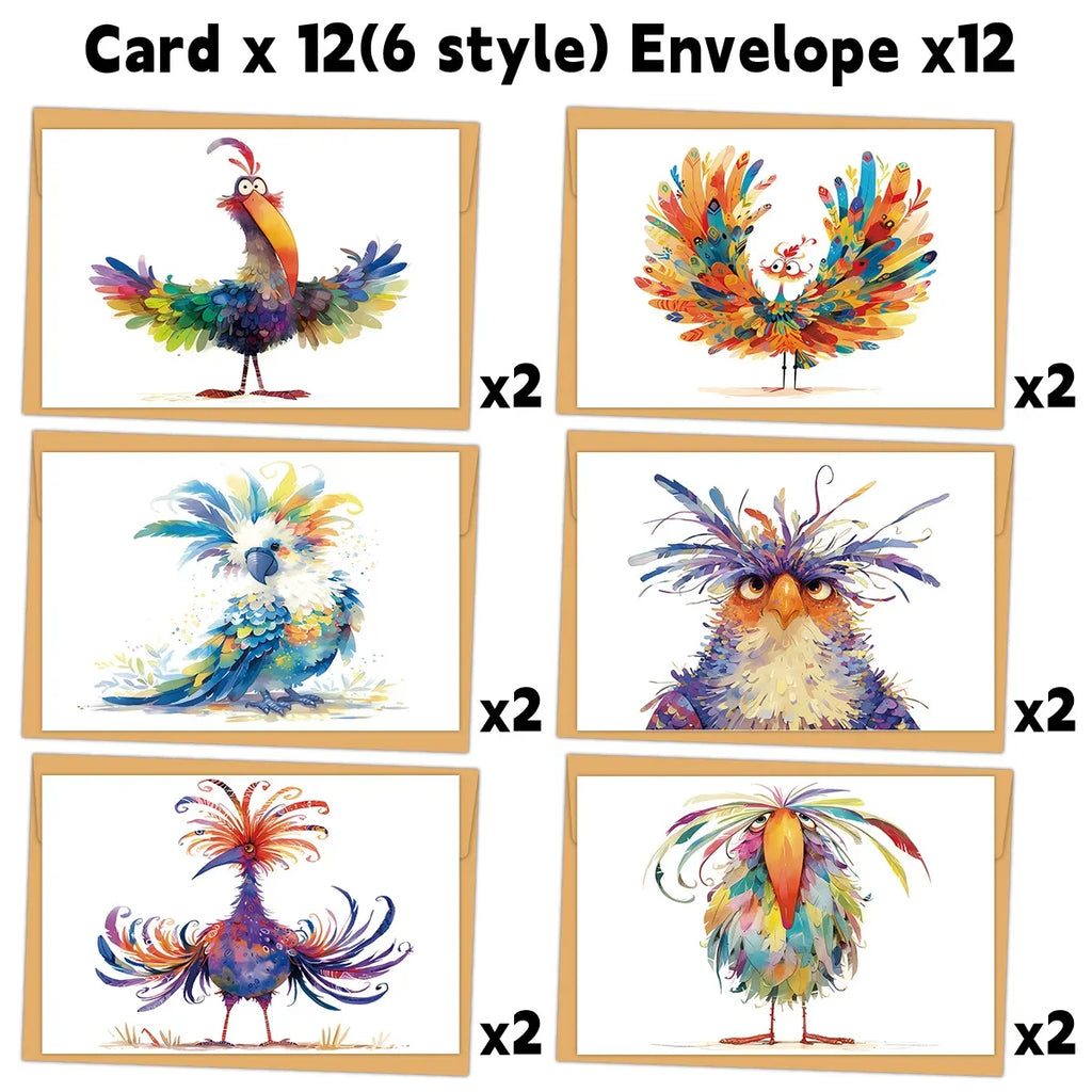 Funny Bird Watercolor Thank-you Card Handwritten Blank Postcards