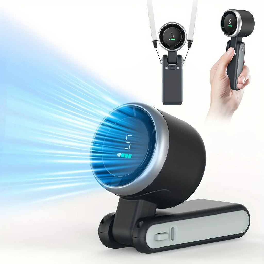Foldable Neck Fan 180° Handheld & Desktop | 5 Speeds, Type-C