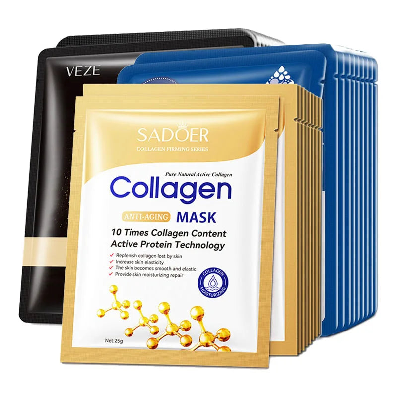 SADOER 20pc Hyaluronic Acid & Collagen Sheet Face Masks