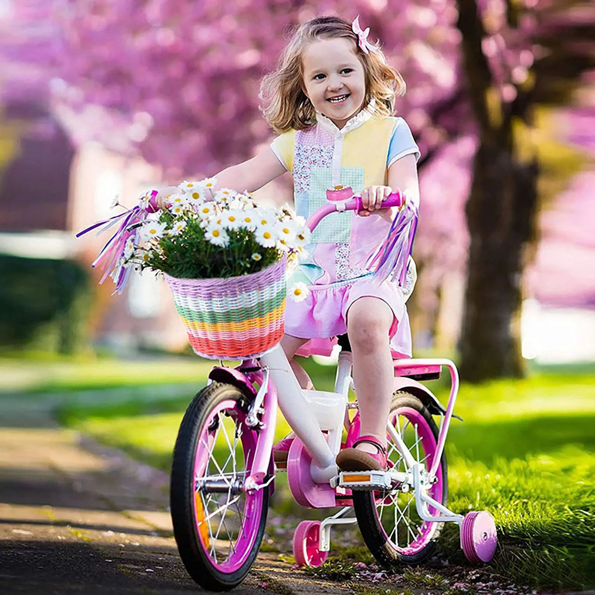 Kids Rainbow Front Handlebar Bike Basket – Vintage Woven Style