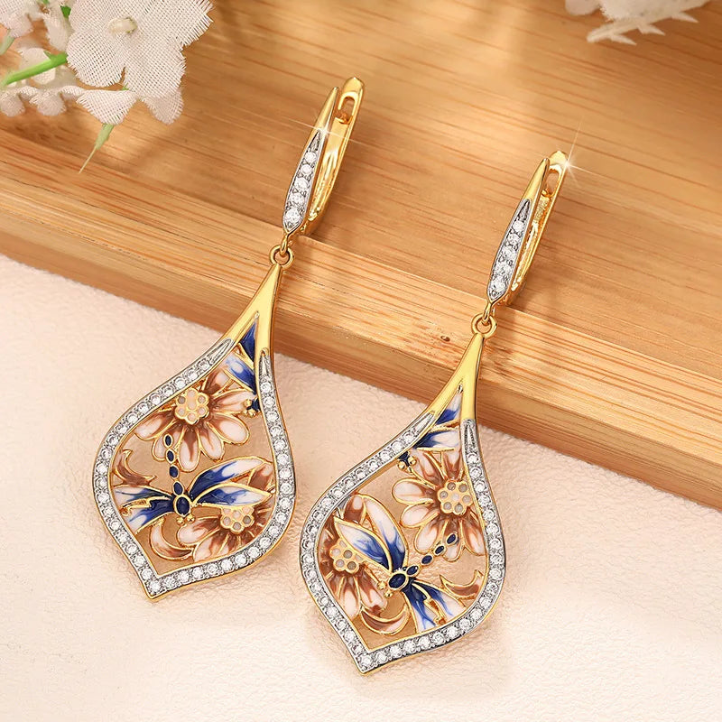 Huitan Flower Drop Earrings – Cubic Zirconia Women's Jewelry