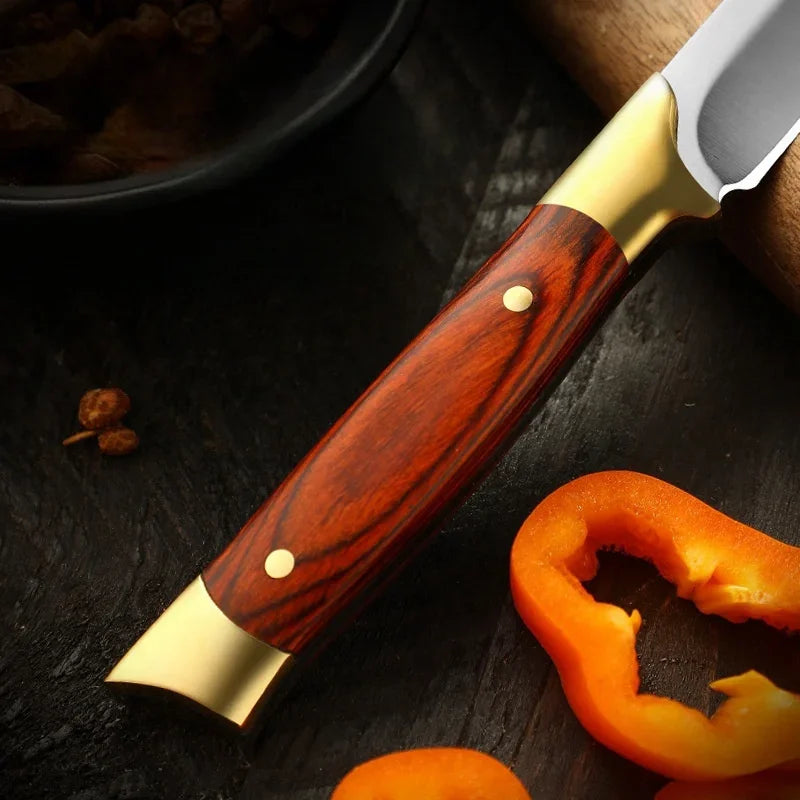 Steel Fixed Blade Utility Knife with Sheath – Wood Handle