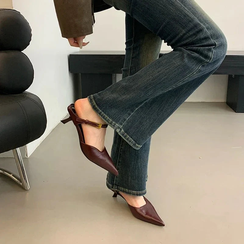 Women's Closed Toe High Heel Mule Sandals – Elegant Square Heel