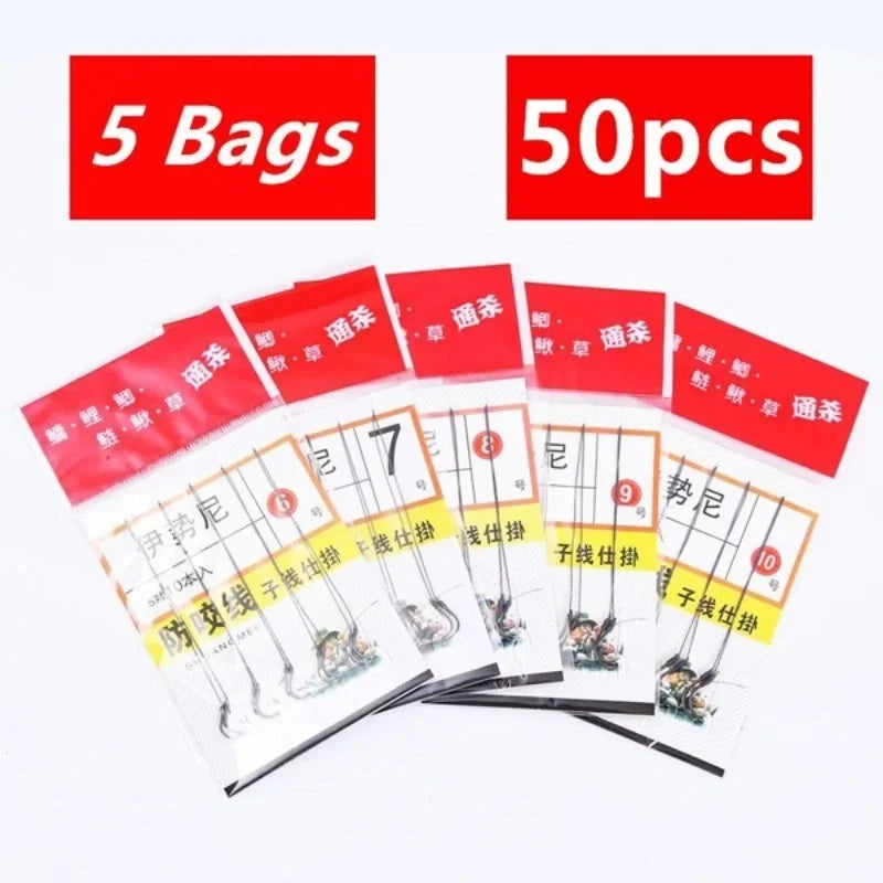 50 Hooks Fishs Tool Tied Good Strong Horse Line Double Hook Pair