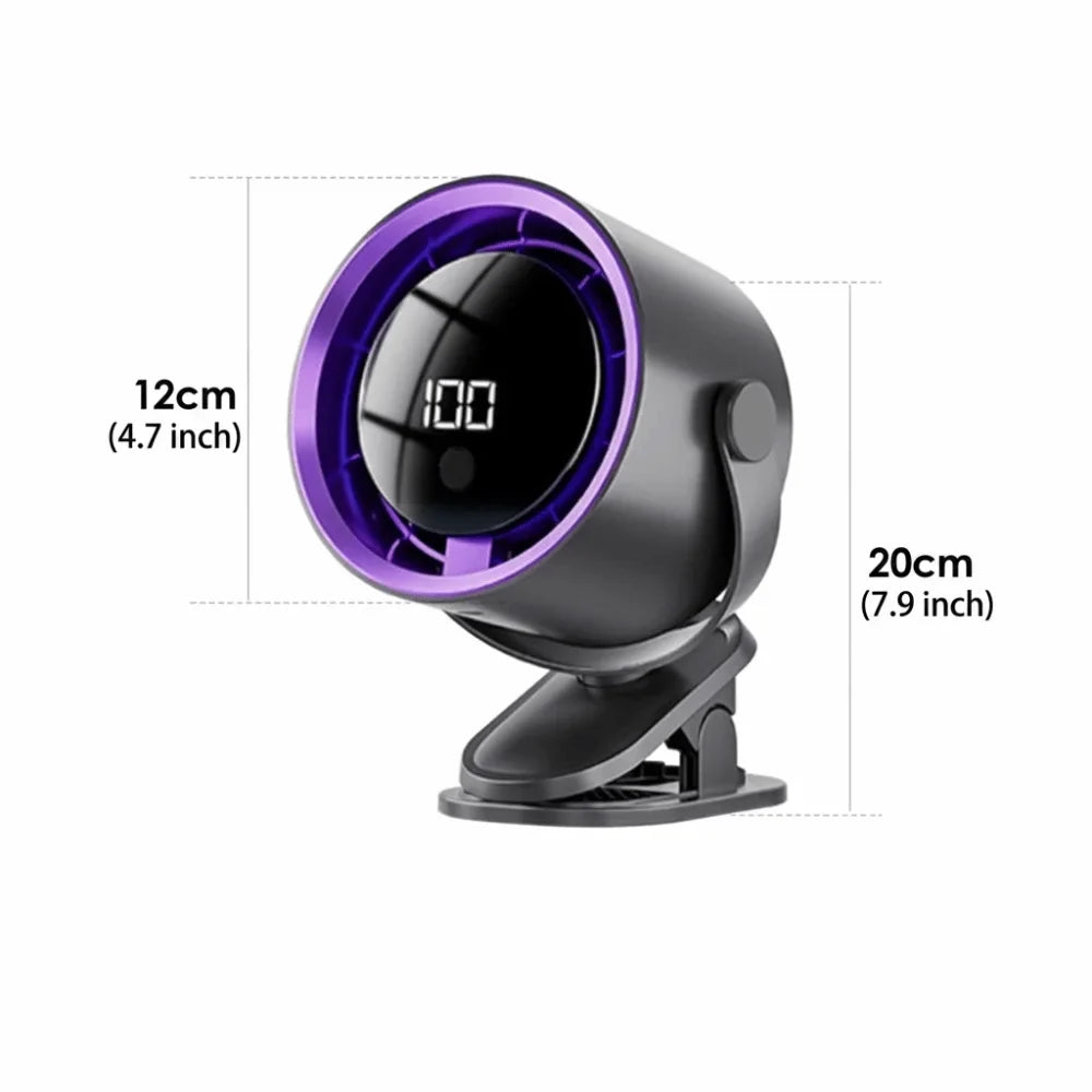 Mini Clip-On Desk Fan – LED Display, USB Rechargeable, Quiet