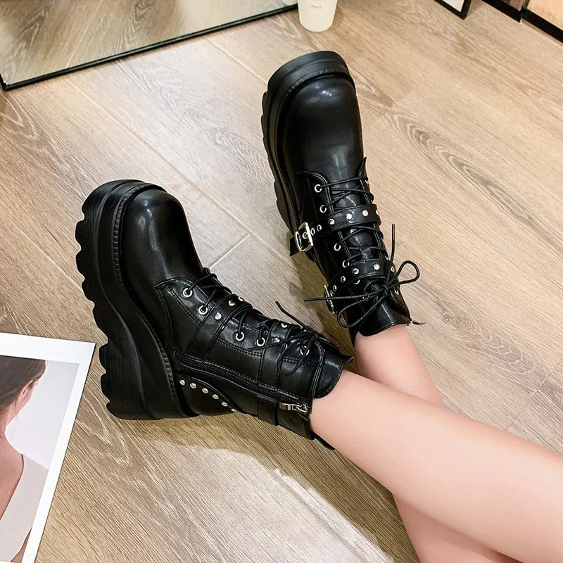 Goth Platform Ankle Chelsea Boots – Chunky Wedge Women Sizes 5.5–10