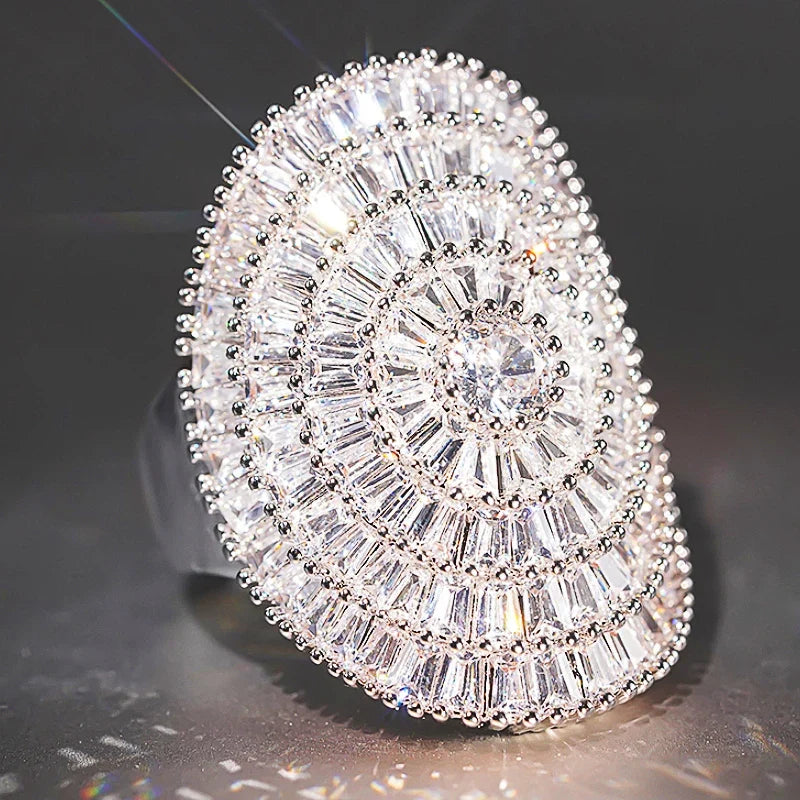 Huitan Oval CZ Crystal Ring – Women's Luxury Wedding Band