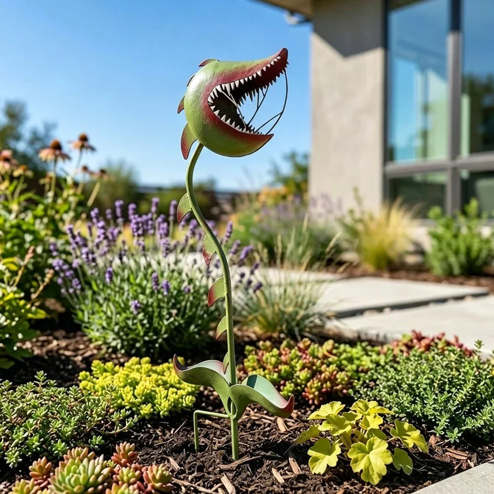 Metal Pitcher Plant Garden Stake – Whimsical Outdoor Yard Art