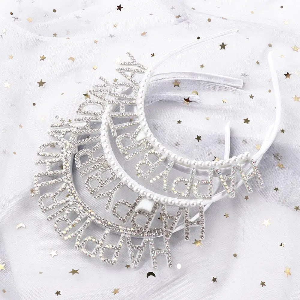 Rhinestone Crown Happy Birthday Headband – Queen Hair Hoop