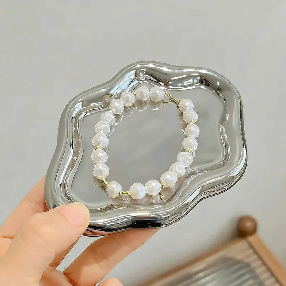 Electroplated Jewelry Storage Tray – White & Silver Organizer