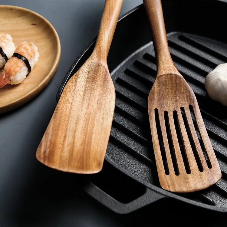 2-Piece Wooden Japanese Spatula Set – Non-Stick & Heat Resistant
