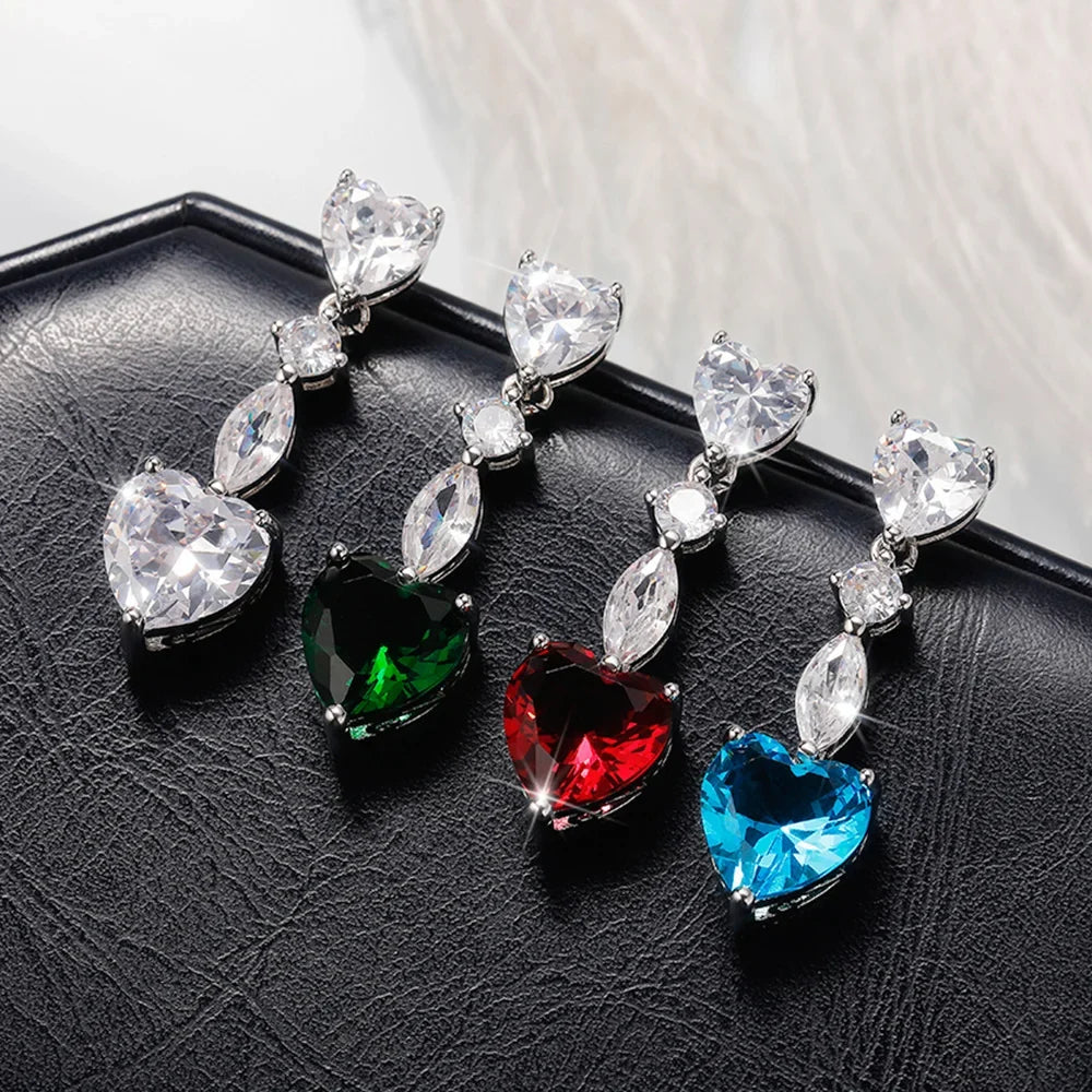 Huitan Sparkling Heart CZ Drop Earrings – Women's Fashion