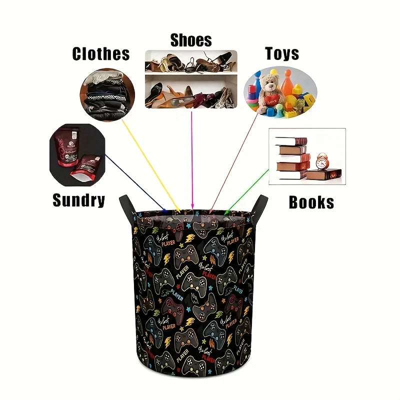 Large Foldable Laundry Basket – Game Controller Pattern Storage