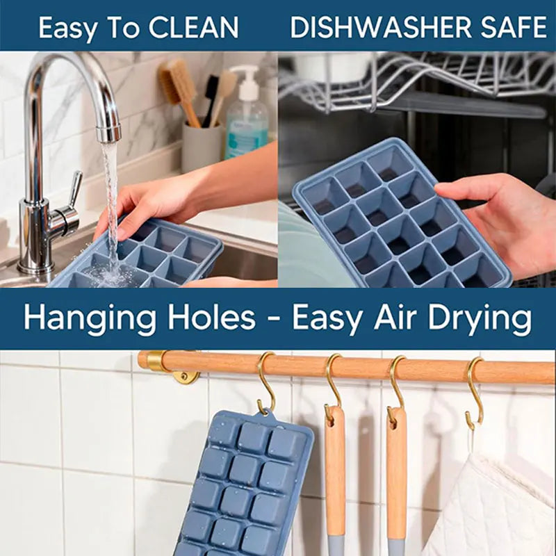 3-Pack Silicone Ice Cube Trays with Lids – 15 Grid Freezer Molds