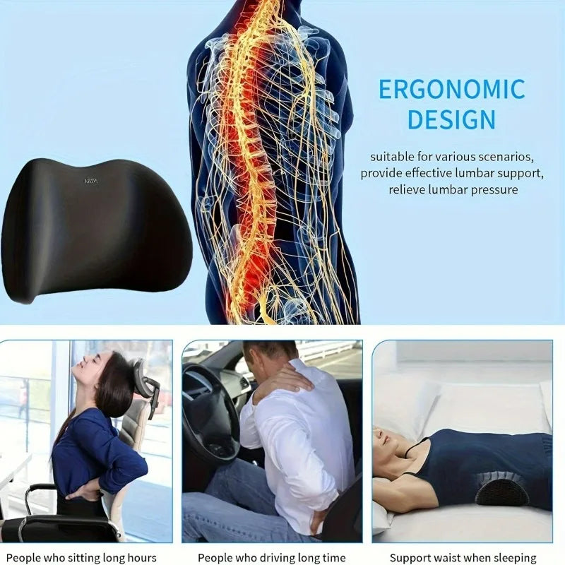 Ergonomic Memory Foam Lumbar Pillow Office Bed Sleepers Comfortable
