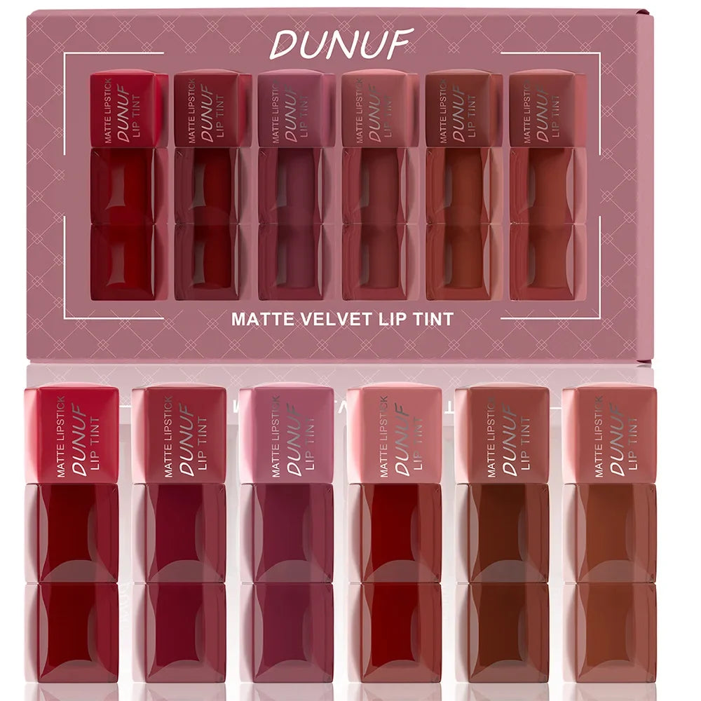 DUNUF 6-Piece Velvet Matte Liquid Lipstick Set – Waterproof Lip