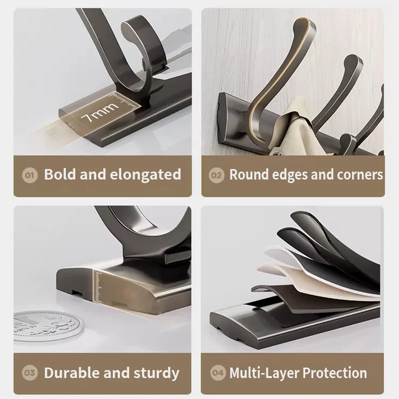 YUNJIEYA 6-Hook Aluminum Wall Rack | Bathroom & Kitchen Hooks
