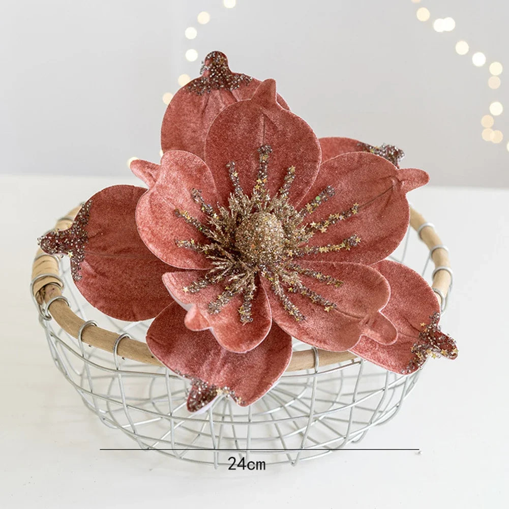 Artificial Glitter Christmas Poinsettia Flower Hanging Xmas Party