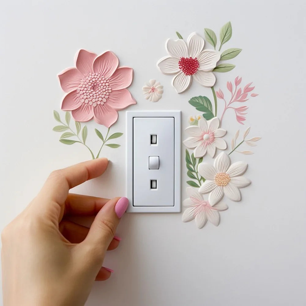 Beautiful Flowers Switch Wall Sticker PVC DIY Waterproof Removable