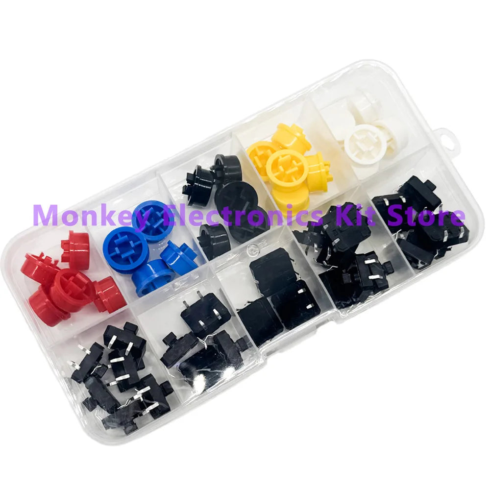 25PCS Tactile Push Button Switch Kit 12x12x7.3mm – 5 Colors