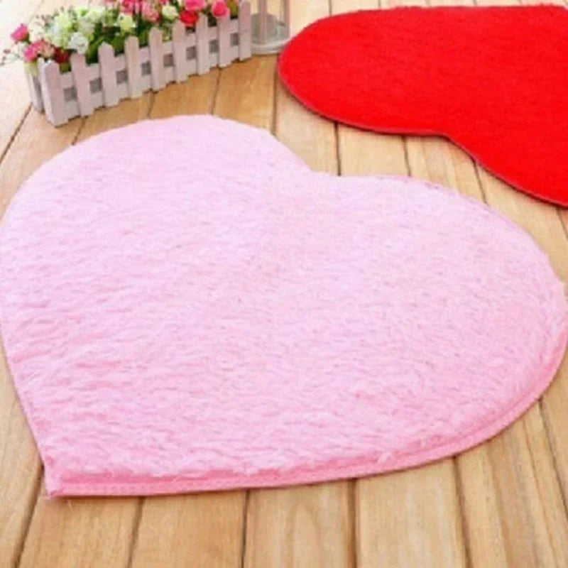30x40cm Non-Slip Bath Mat – Soft Shaggy Heart Design Rug