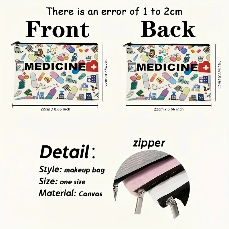 Medicine Themed Makeup Bag Foldable Cosmetic Case Healthcare