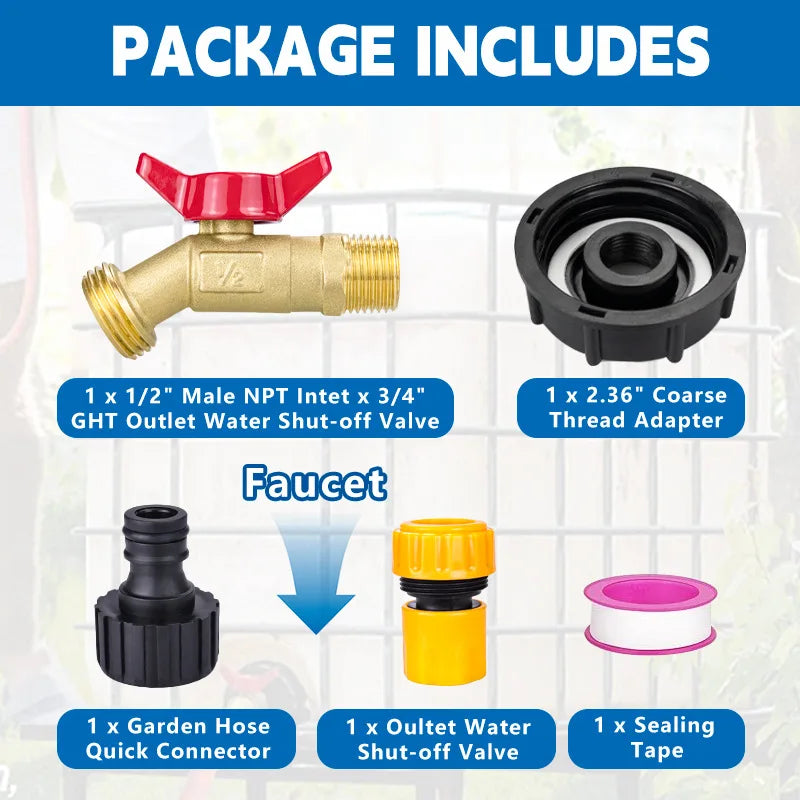 IBC Tote Tank Adapter | Male Thread Drain Hose Connector Valve