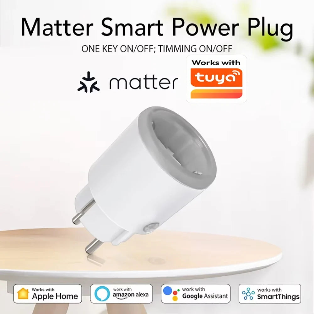 TUYA Smart Plug Matter Wi-fi Socket 16A Timer Outlet Power Monitor