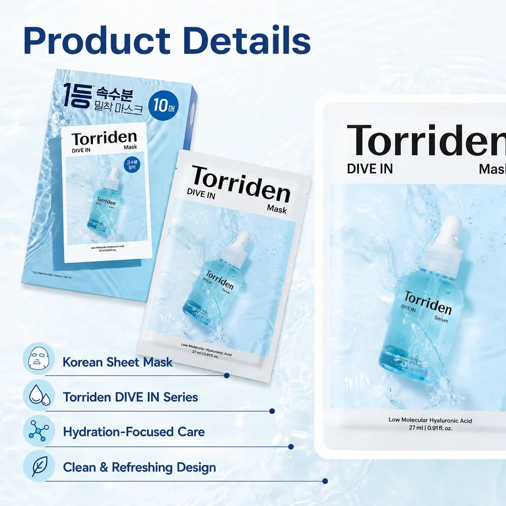 Torriden DIVE-IN Hyaluronic Acid Sheet Masks 10pcs | K-Beauty