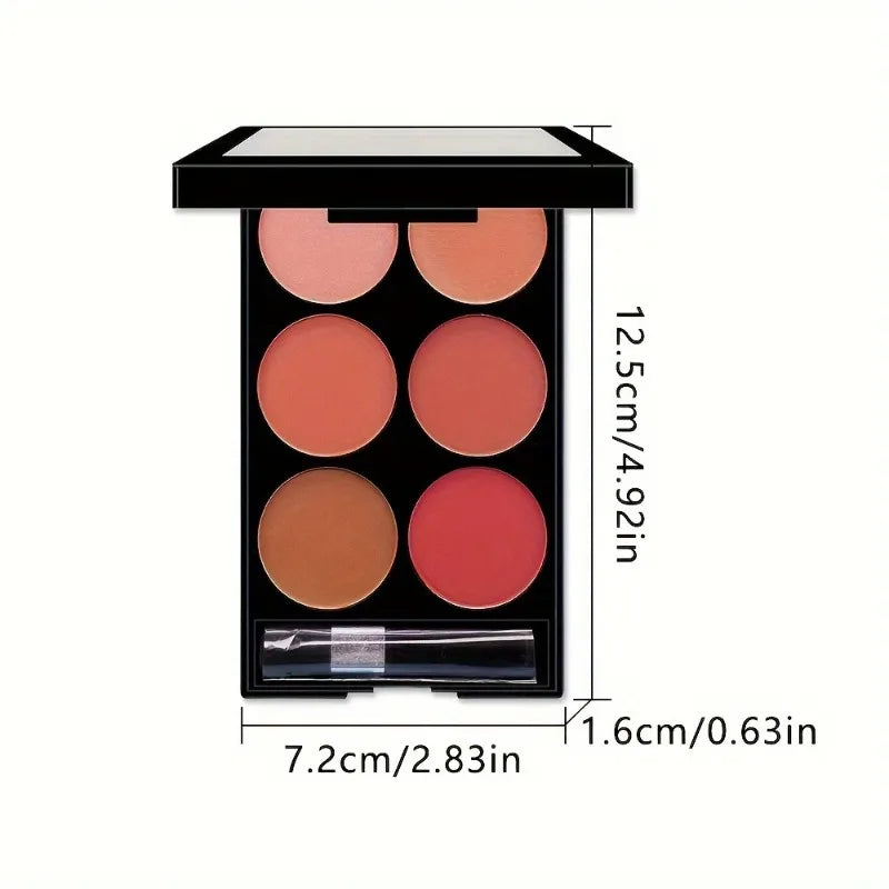 6-Color Blush & Contour Palette – Pearlescent & Matte Powder