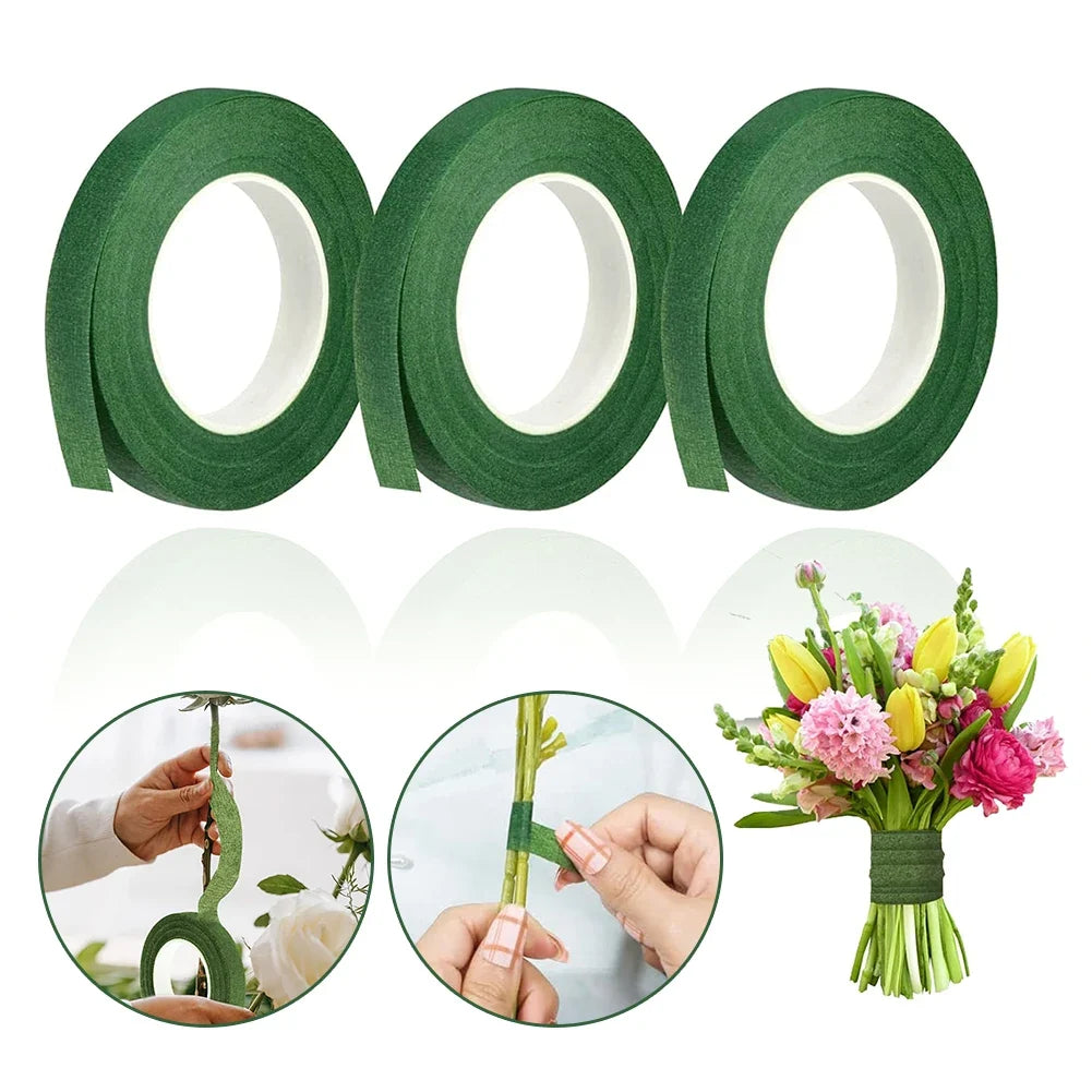 Dark Green Floral Stem Wrap Tape – 3-Roll Bouquet Pack