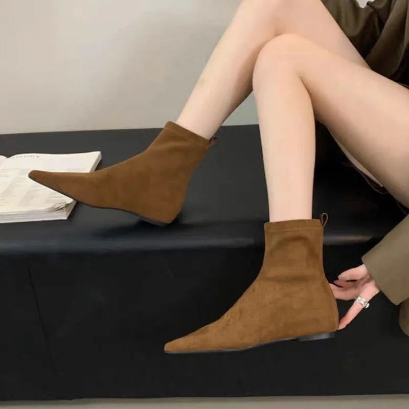 Women's Flat Pointed Toe Chelsea Ankle Boots – Faux Suede