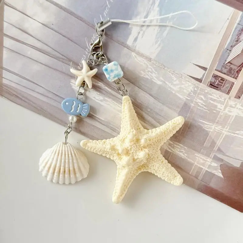 Ocean Shells & Starfish Keychain Phone Strap Charm | Resin