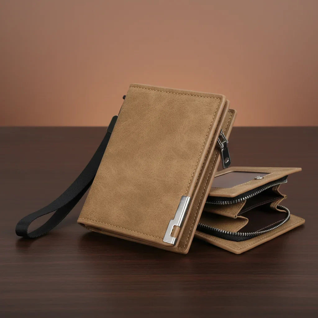 Men's Retro Short PU Leather Wallet | Snap & Zipper