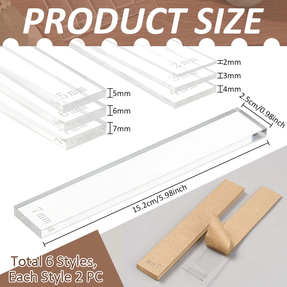 12-Pc Acrylic Clay Depth Guide Set – 6 Sizes for Even Rolling