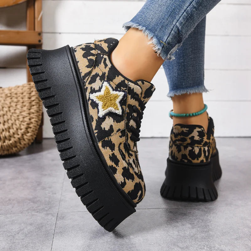 Women's Leopard Print Platform Sneakers – Thick Sole Height Boost