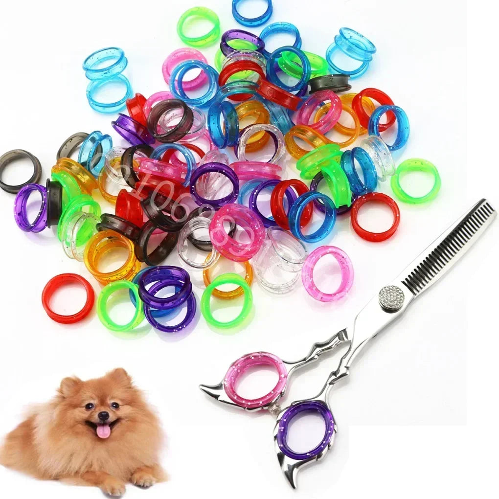 10 Silicone Finger Rings Cat Dog Hair Scissors Professional Pet