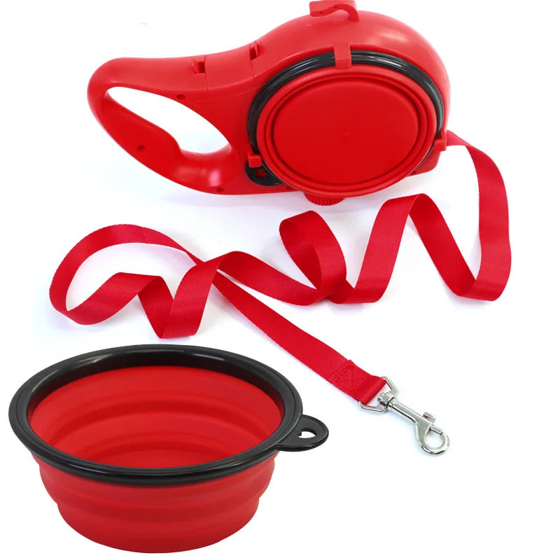 1 Retractable Dog Leash Water Bottle Bowl Portable Automatic Lead