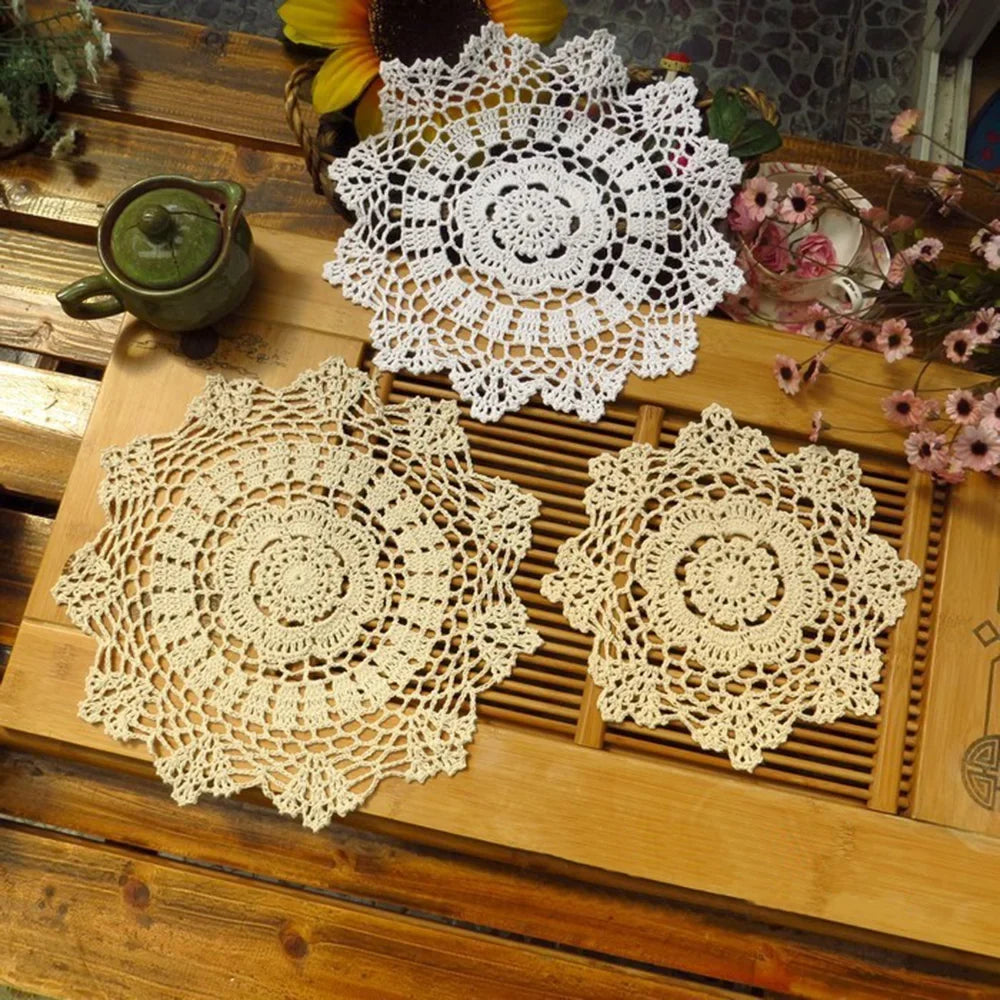 Round Hand Crocheted Doily Vintage Cup Mat Cotton Crochet Table Place