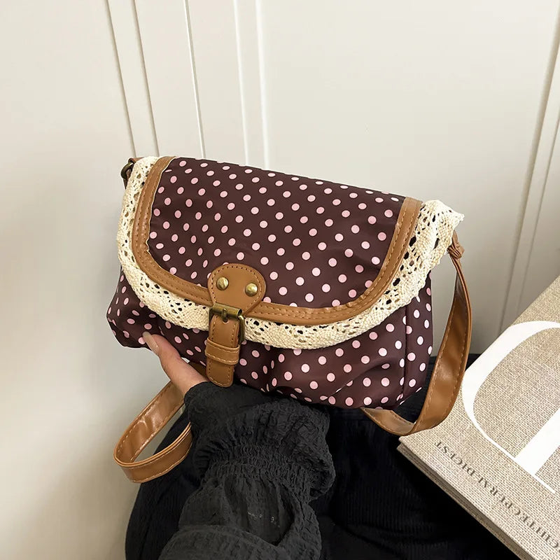 Korean Polka Dot Canvas Crossbody Bag | Small Shoulder Purse