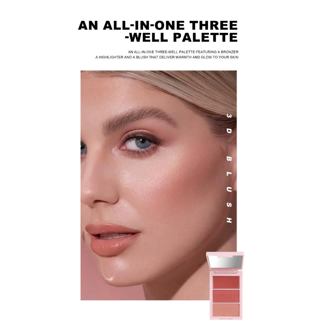 Handaiyan 3-Color Blush Palette – Bronzer, Highlighter & Blush